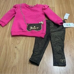 Juicy Couture baby Girl Hot Pink Quilted Tunic And Gold Glitter Leggings Set.